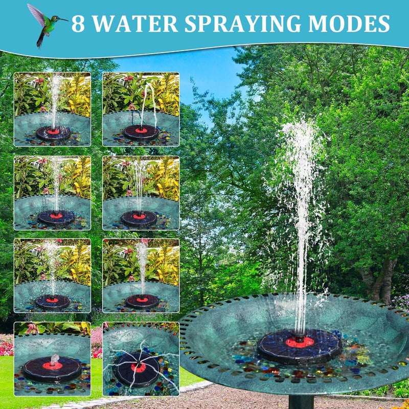 GAIZERL Solar Fountain Upgrade, 3.5W Solar Birdbath Fountains with White Lights, Glass Panel, 2200mAh Battery, Hummingbird Water Fountains with 8 Spray Modes & 4 Fixed Pipes for Garden, Pool, Pond - Image 3